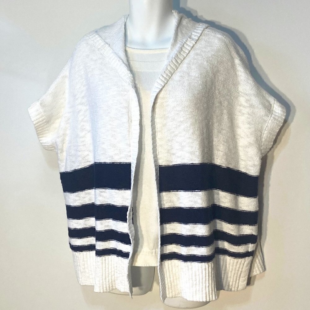 Gap SZS Oversized Hooded Navy & White  Cardigan Timeless Coastal Nautical Preppy